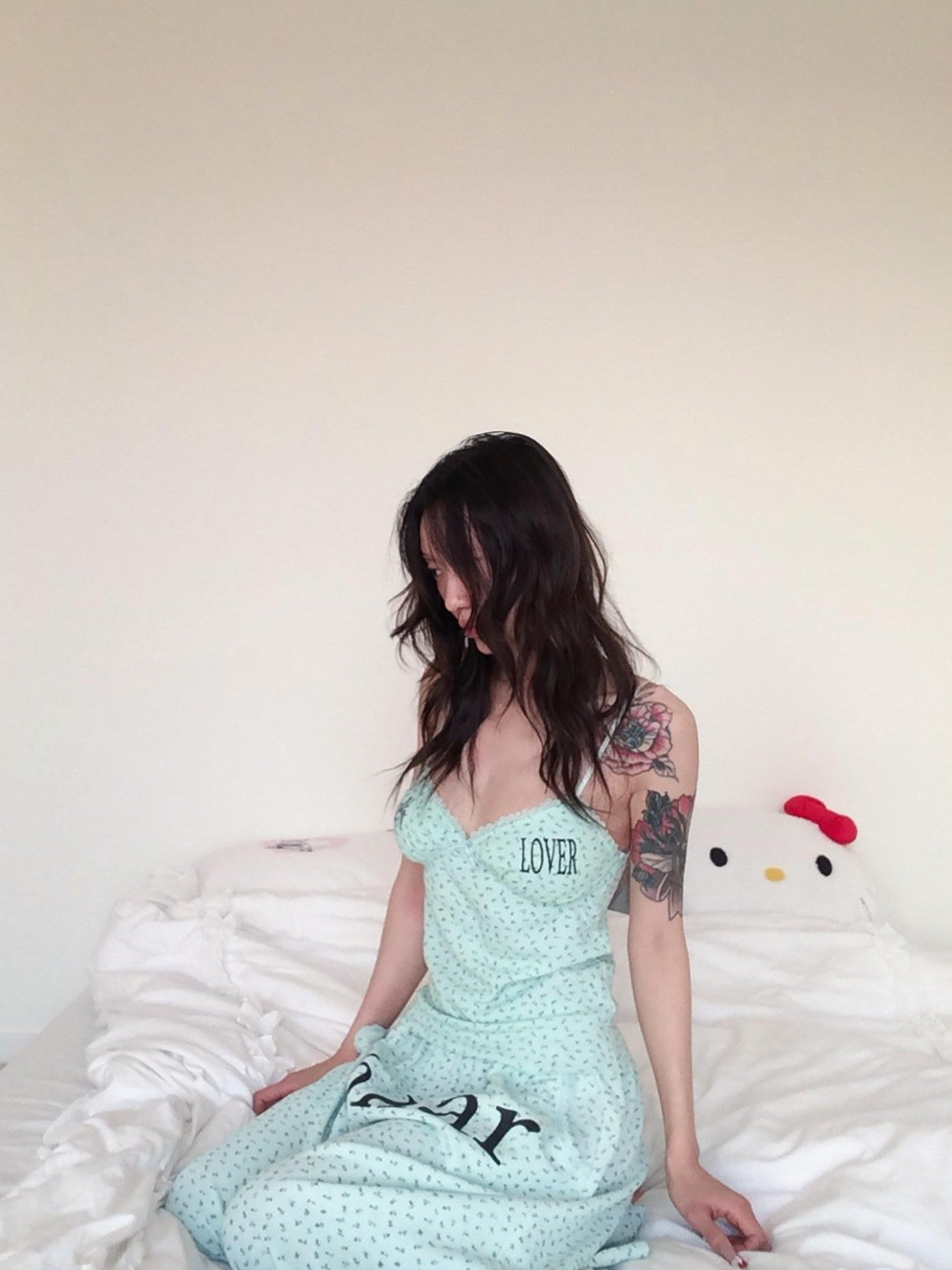 FOURFORTY Mint Green Cropped Distressed Floral Waffle Texture Women's Camisoles