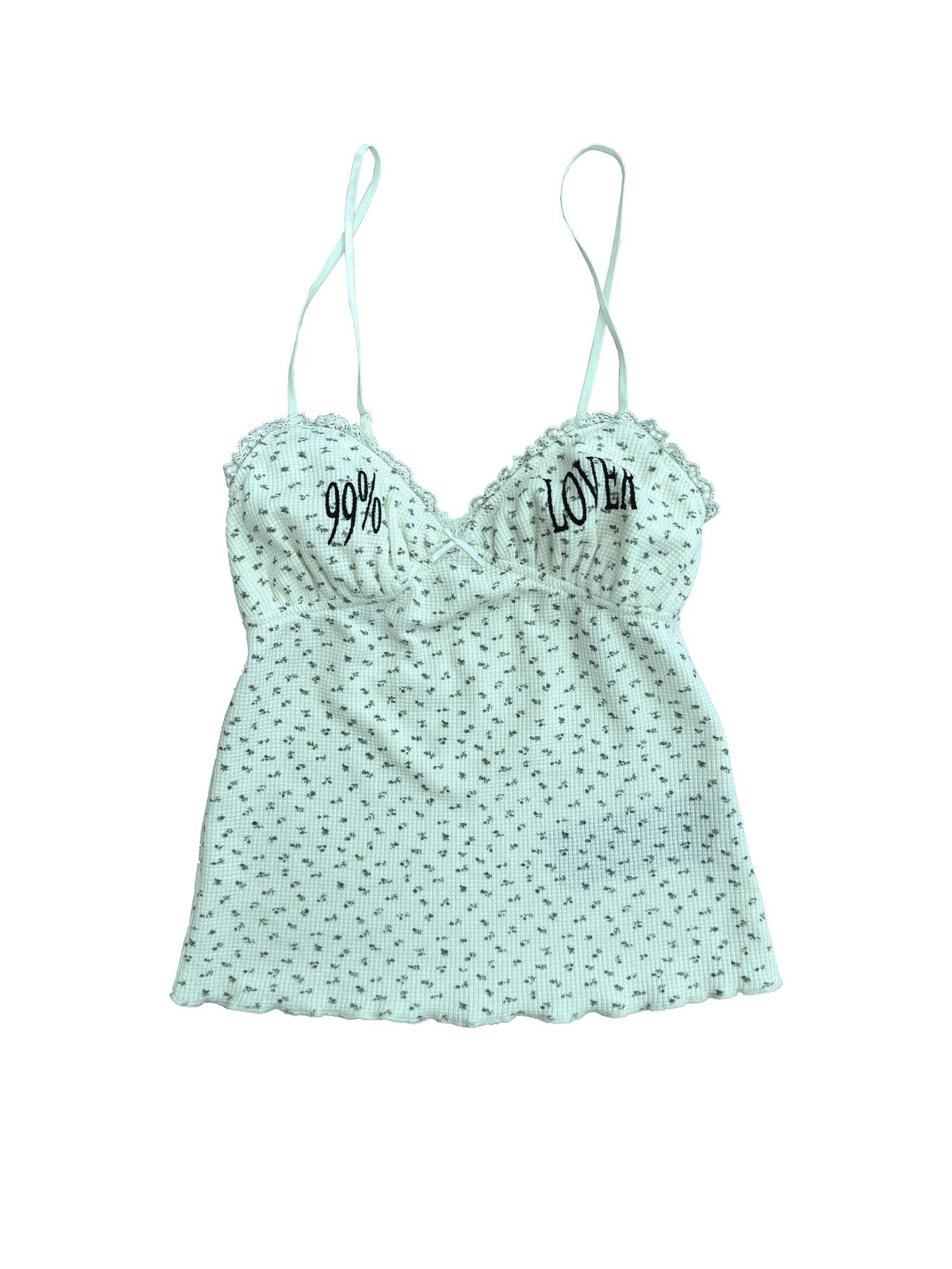 FOURFORTY Mint Green Cropped Distressed Floral Waffle Texture Women's Camisoles