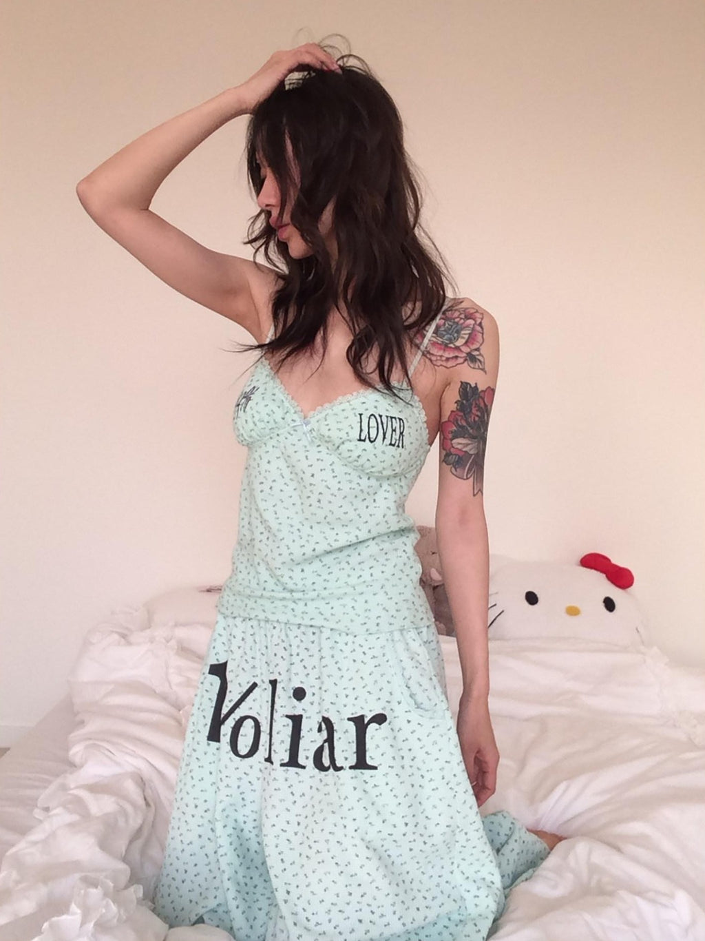 FOURFORTY Mint Green Cropped Distressed Floral Waffle Texture Women's Camisoles