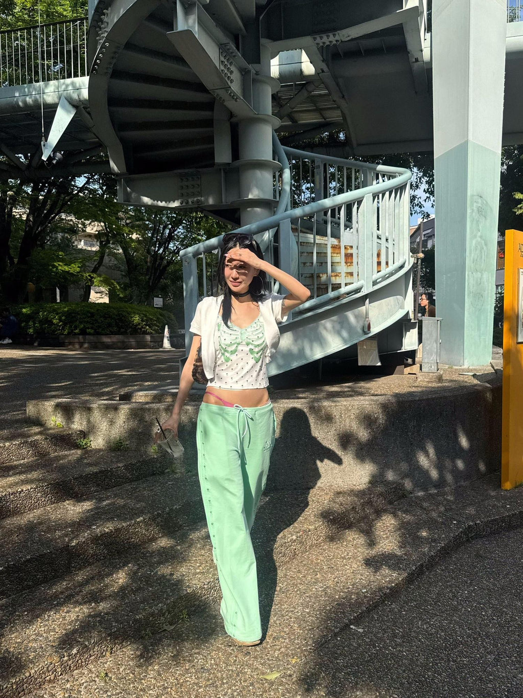FOURFORTY Mint Green Hidden Rivet Sporty Women's Cotton Polyester Blend Sweatpants