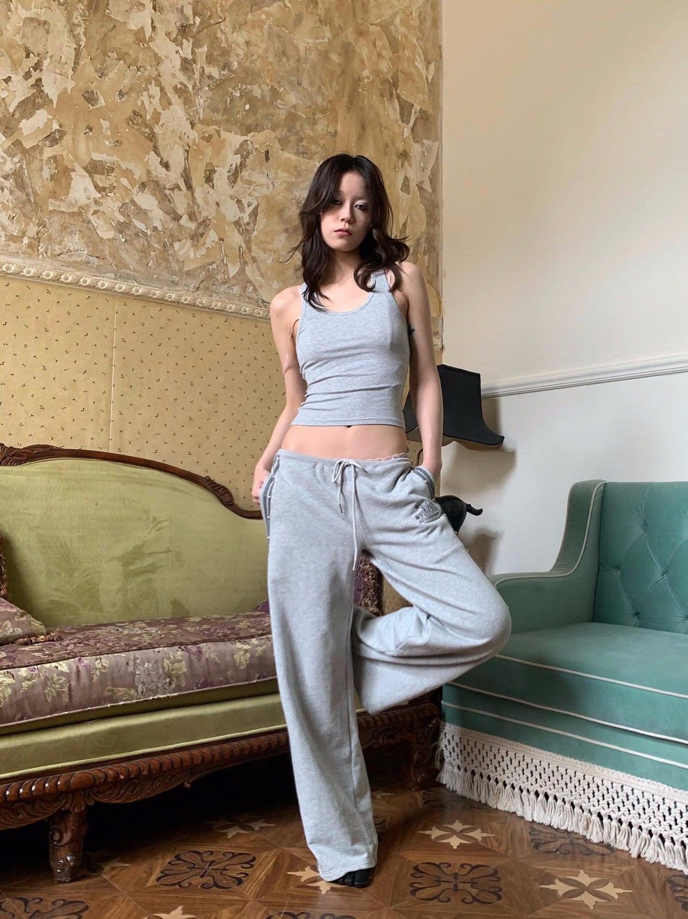 FOURFORTY Mint Green Hidden Rivet Sporty Women's Cotton Polyester Blend Sweatpants