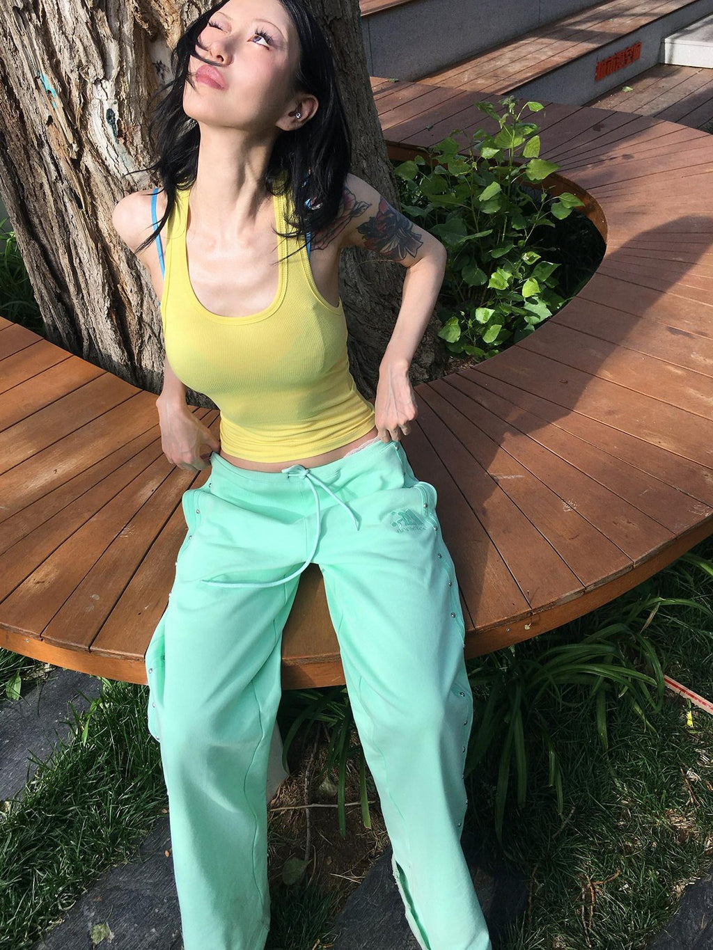 FOURFORTY Mint Green Hidden Rivet Sporty Women's Cotton Polyester Blend Sweatpants