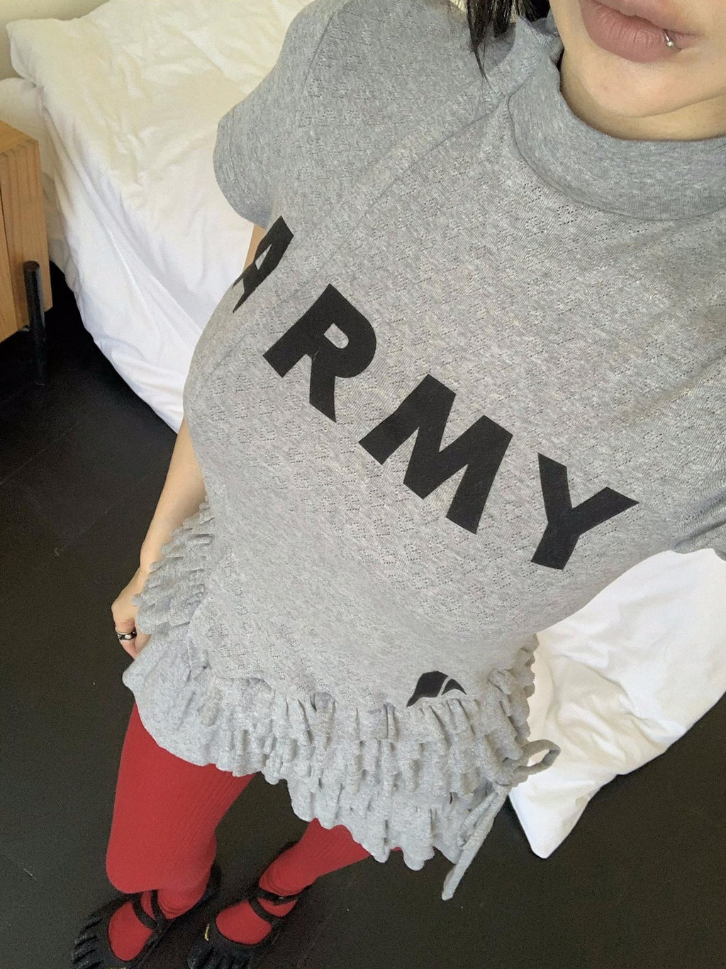 FOURFORTY New Chinese Lace Hem Print Women's Cotton Short Sleeve T-shirts