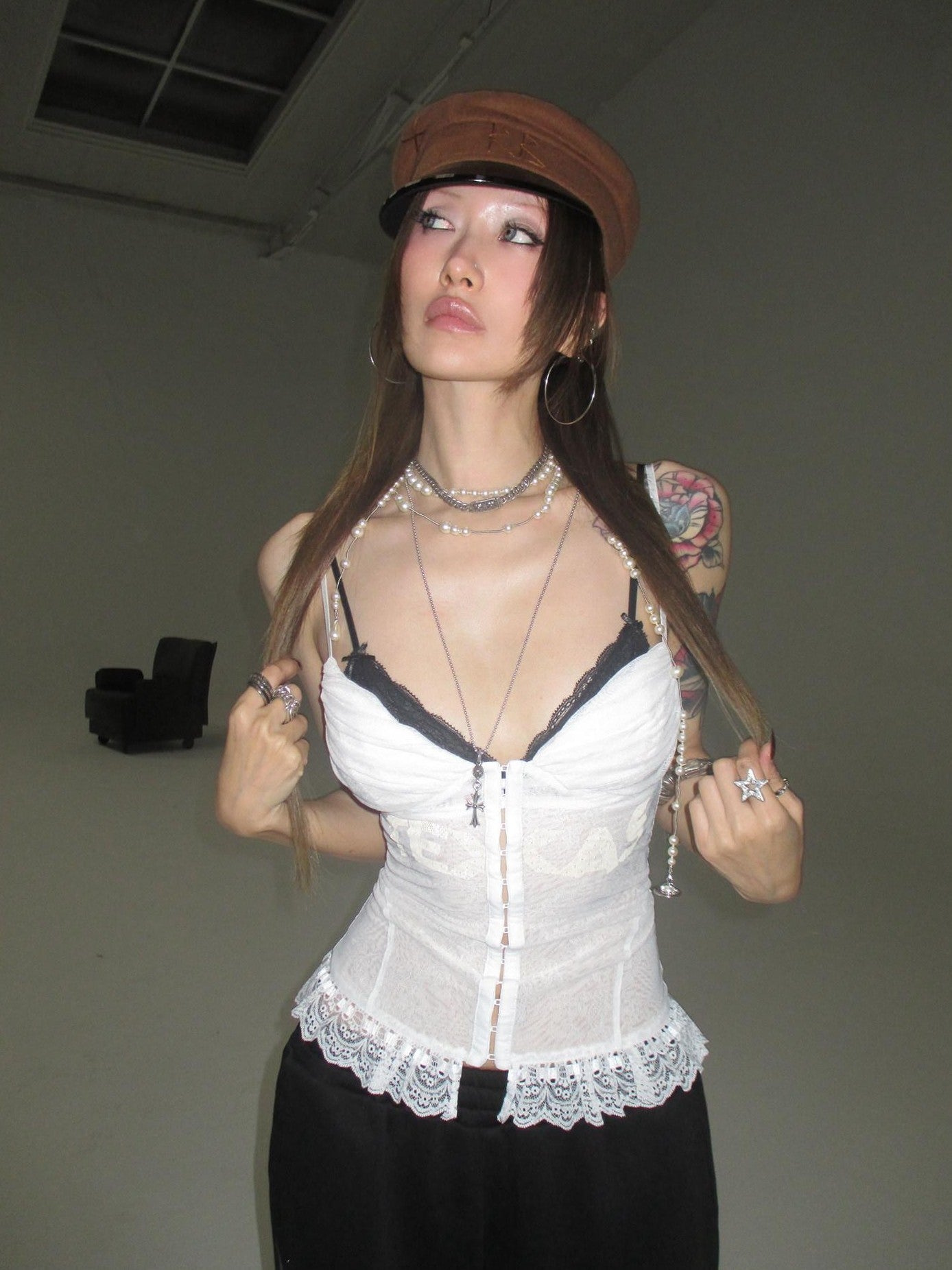 FOURFORTY Palace Corset Waist Spaghetti Strap Women's French Lace Camisoles
