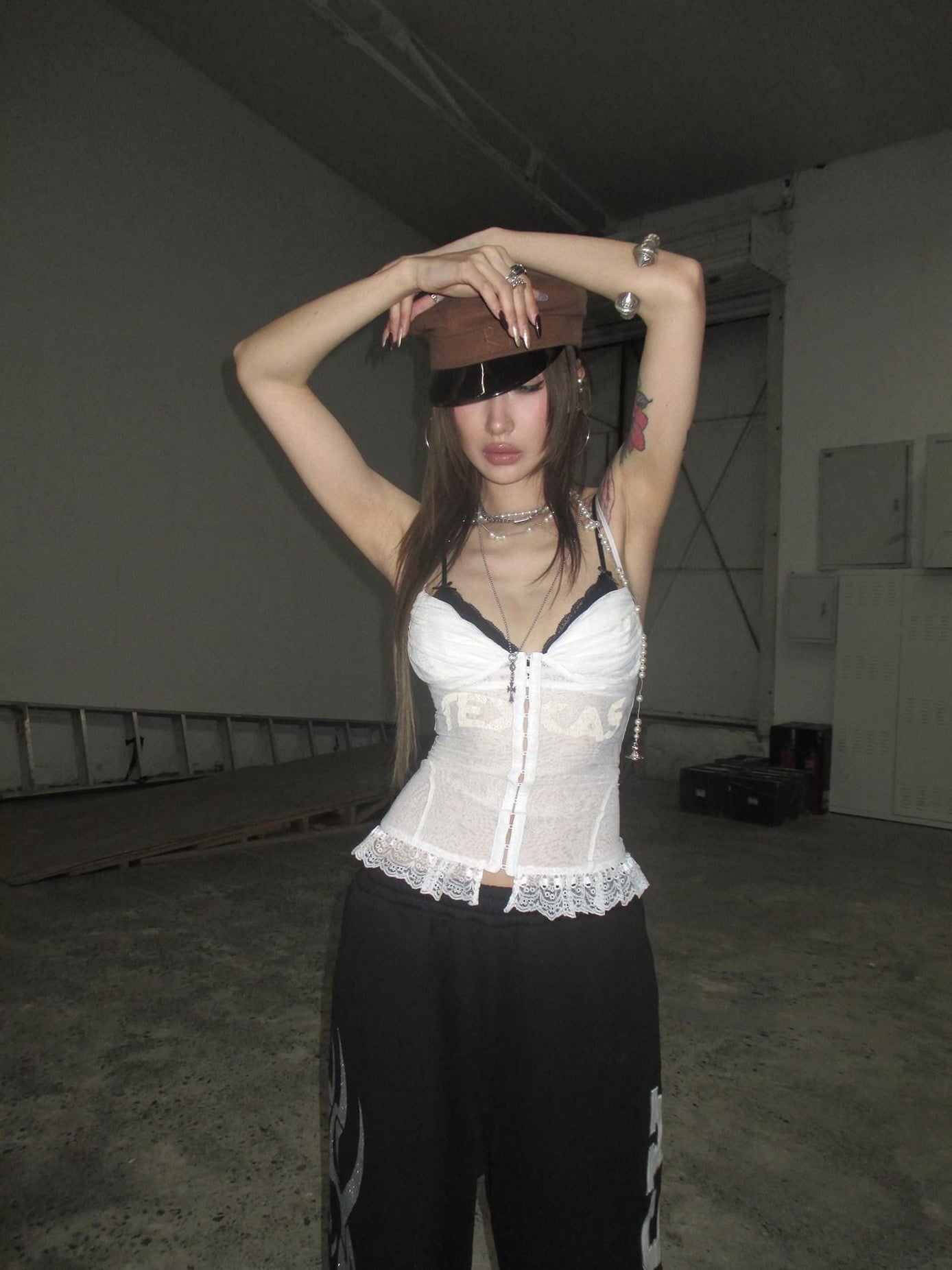 FOURFORTY Palace Corset Waist Spaghetti Strap Women's French Lace Camisoles
