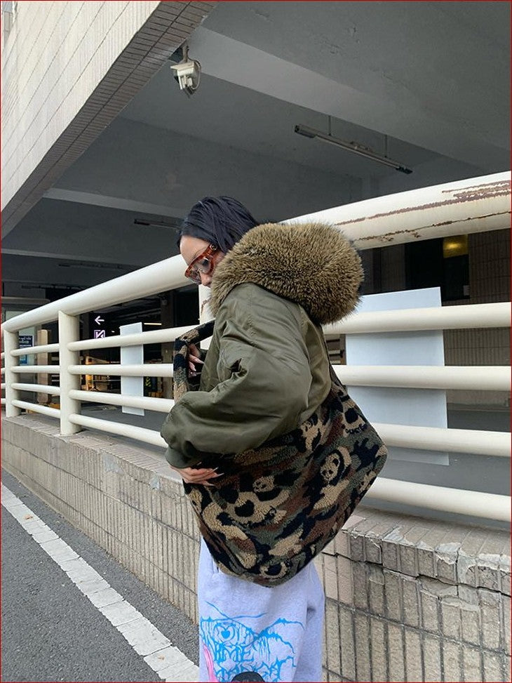 FOURFORTY Panda Camo Milkman Magnetic Snap Women's Fleece Cross Body Bags