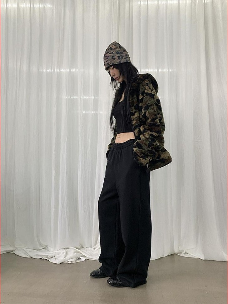 FOURFORTY Panda Camo Oversized Hooded Women's Polar Fleece Puffer Jackets