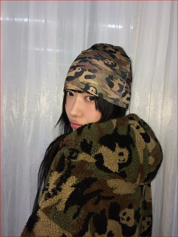 FOURFORTY Panda Camouflage Sublimation Print Women's Polyester Beanies