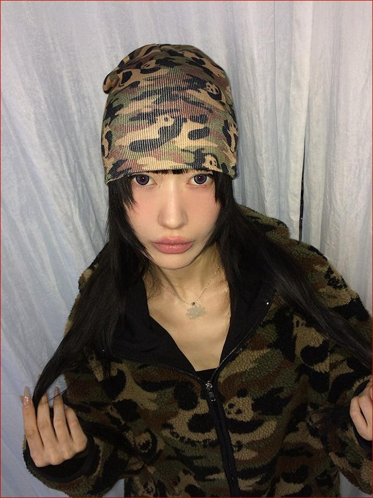 FOURFORTY Panda Camouflage Sublimation Print Women's Polyester Beanies