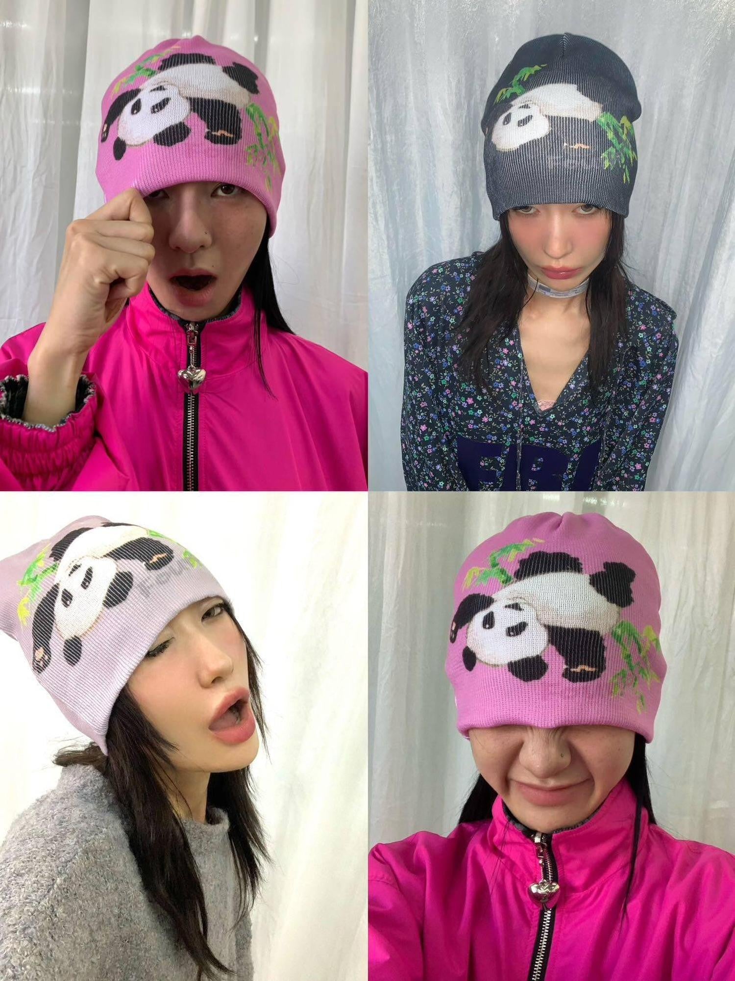 FOURFORTY Panda Printed Women's Ultra Soft Chunky Knitted Yarn Cozy Beanies