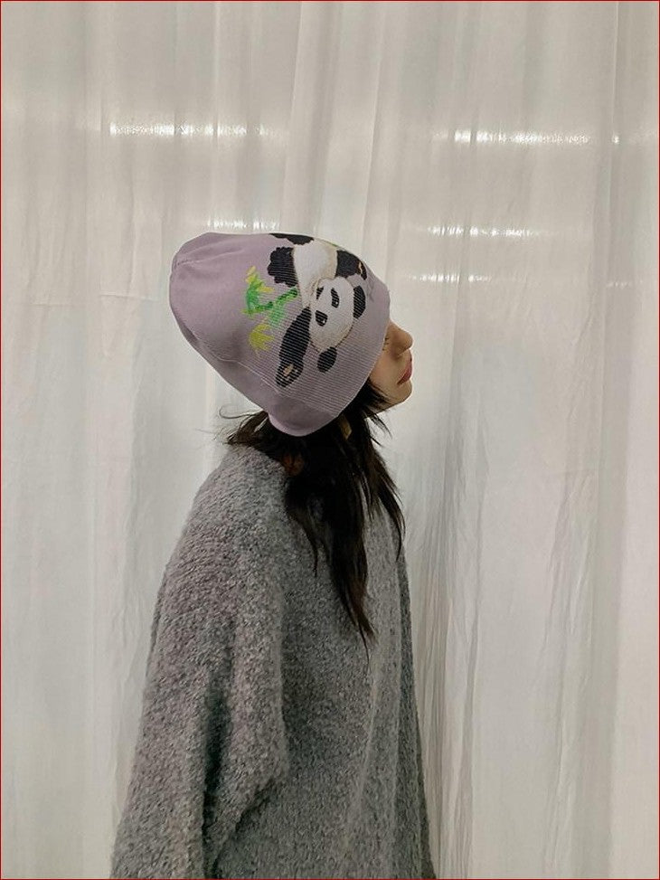 FOURFORTY Panda Printed Women's Ultra Soft Chunky Knitted Yarn Cozy Beanies