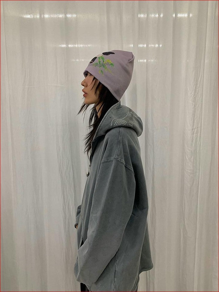 FOURFORTY Panda Printed Women's Ultra Soft Chunky Knitted Yarn Cozy Beanies