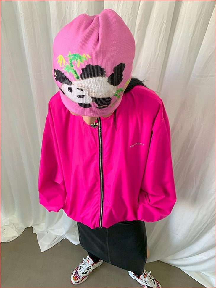FOURFORTY Panda Printed Women's Ultra Soft Chunky Knitted Yarn Cozy Beanies