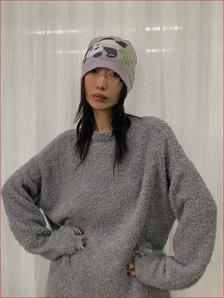 FOURFORTY Panda Printed Women's Ultra Soft Chunky Knitted Yarn Cozy Beanies