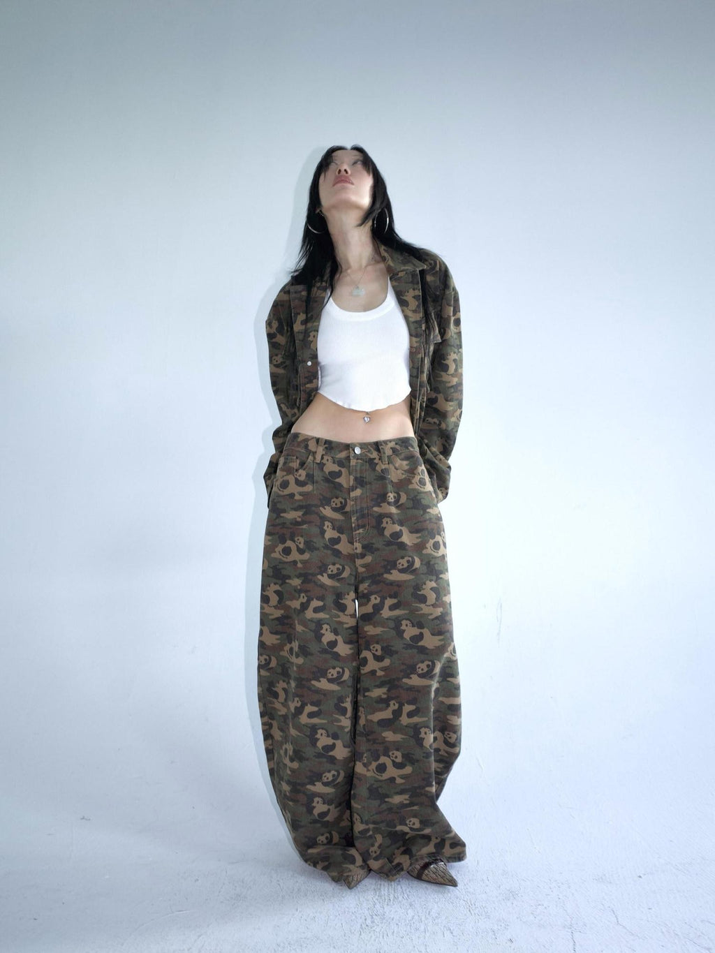 FOURFORTY Panda Workwear Camouflage Cargo Banana Curved Hem Women's Chinos