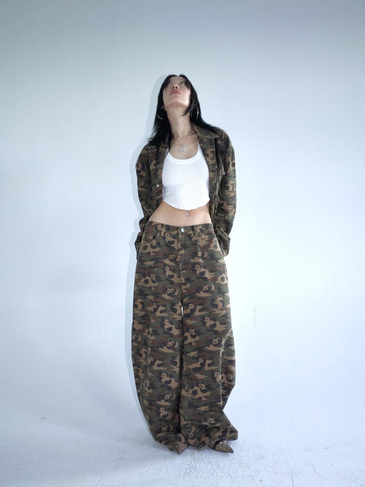 FOURFORTY Panda Workwear Camouflage Cargo Banana Curved Hem Women's Chinos