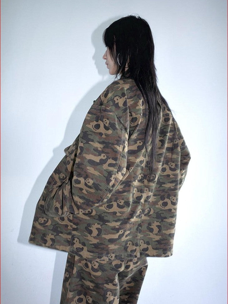 FOURFORTY Panda Workwear Camouflage Cargo Banana Curved Hem Women's Chinos