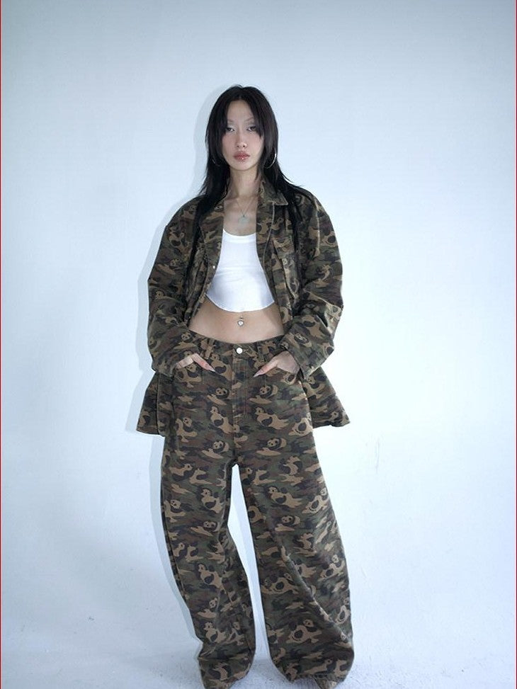 FOURFORTY Panda Workwear Camouflage Cargo Banana Curved Hem Women's Chinos