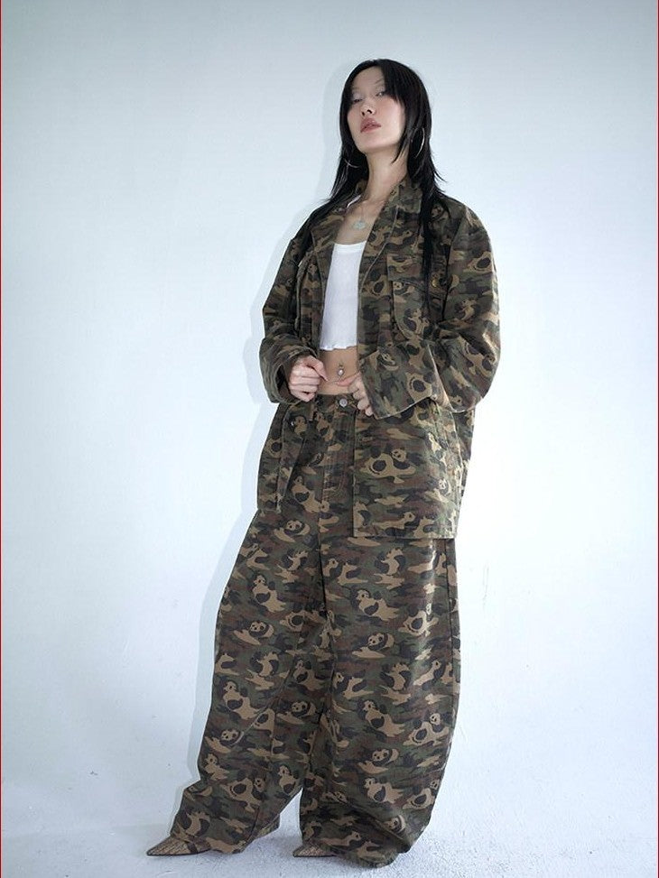 FOURFORTY Panda Workwear Camouflage Cargo Banana Curved Hem Women's Chinos