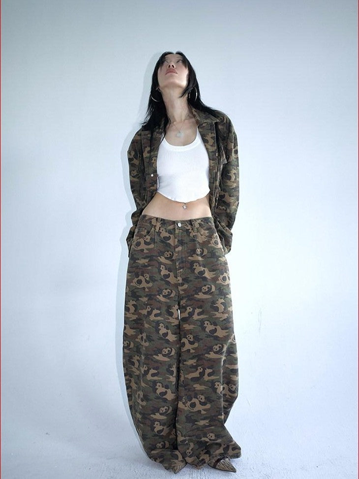 FOURFORTY Panda Workwear Camouflage Cargo Banana Curved Hem Women's Chinos