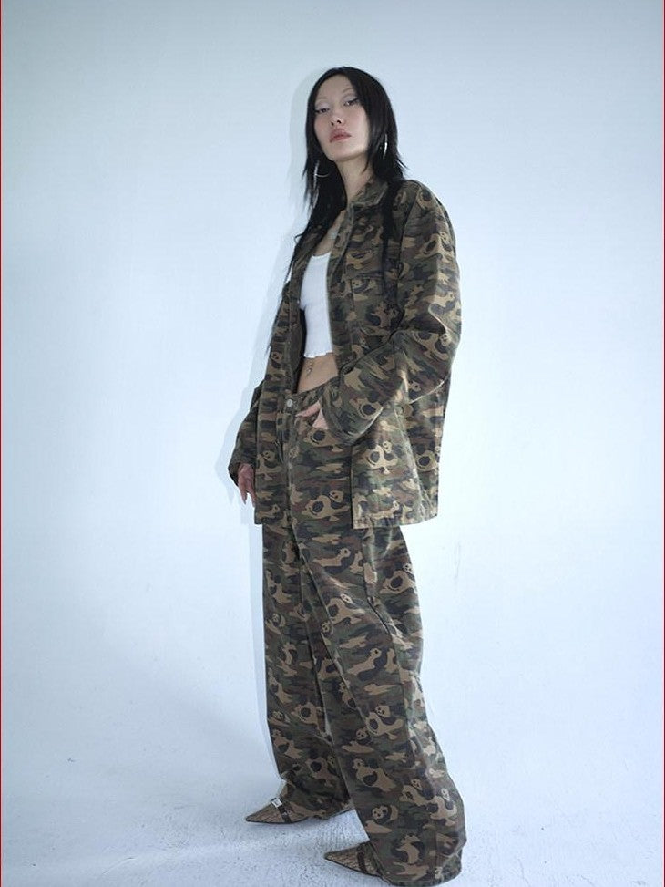 FOURFORTY Panda Workwear Camouflage Cargo Banana Curved Hem Women's Chinos