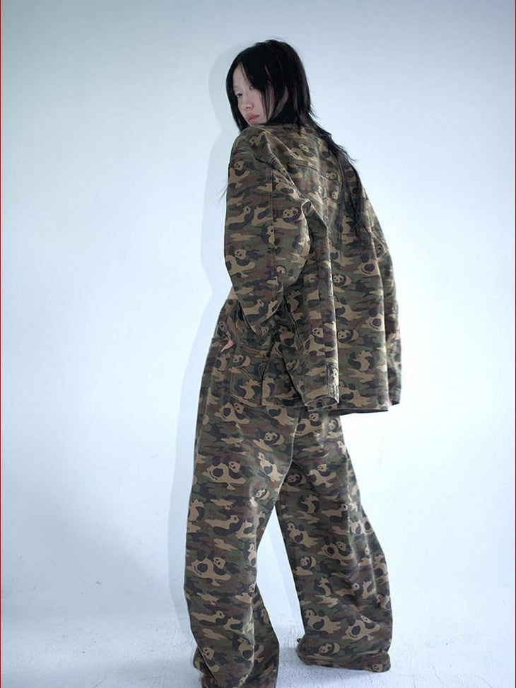 FOURFORTY Panda Workwear Camouflage Cargo Banana Curved Hem Women's Chinos
