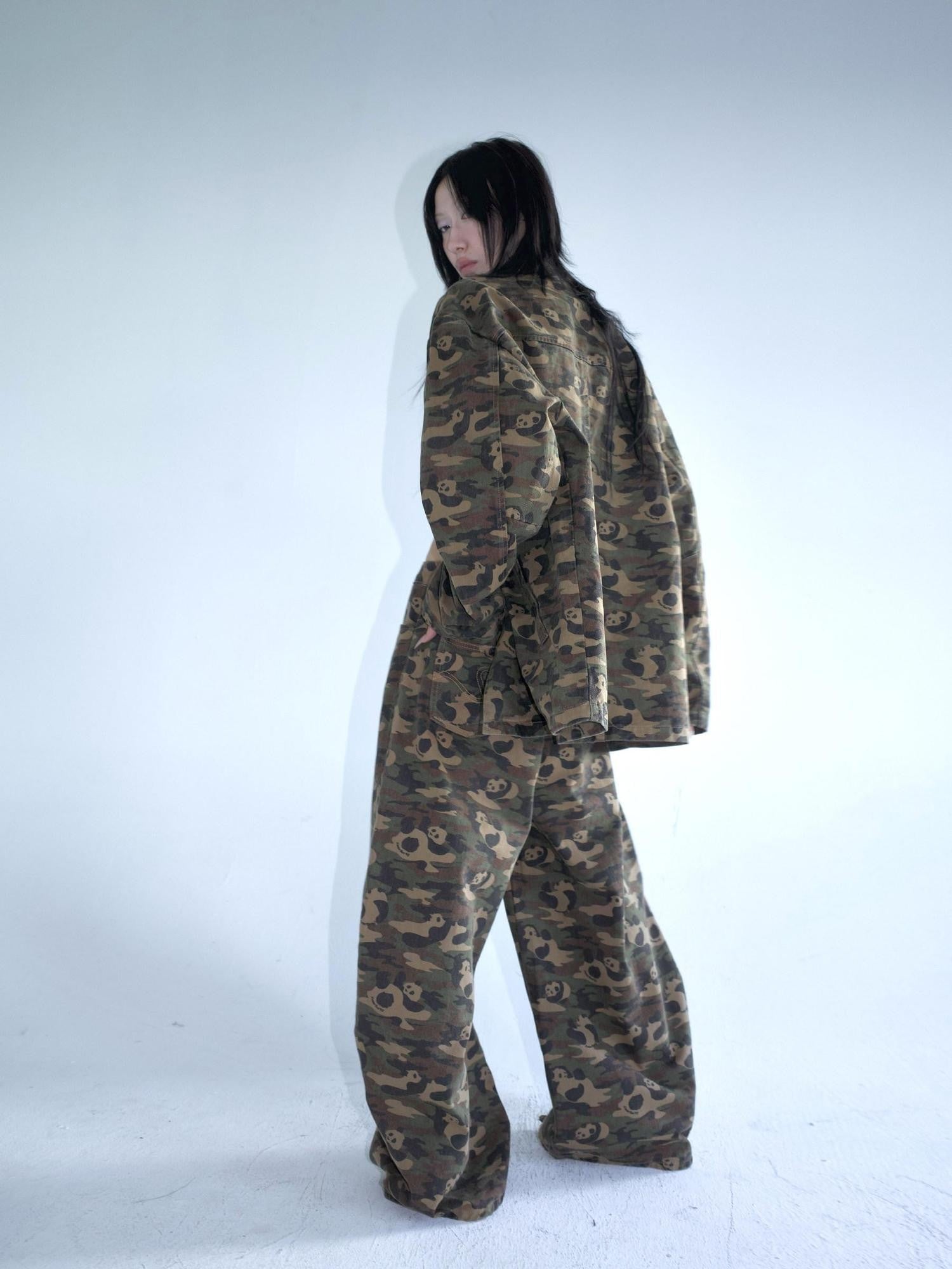 FOURFORTY Panda Workwear Camouflage Cargo Banana Curved Hem Women's Chinos