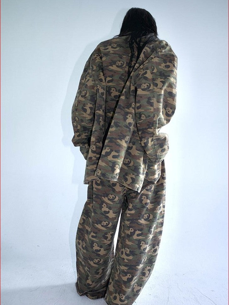 FOURFORTY Panda Workwear Camouflage Cargo Banana Curved Hem Women's Chinos