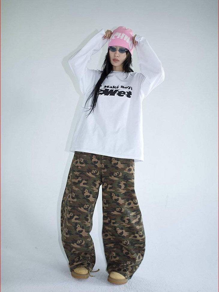 FOURFORTY Panda Workwear Camouflage Cargo Banana Curved Hem Women's Chinos
