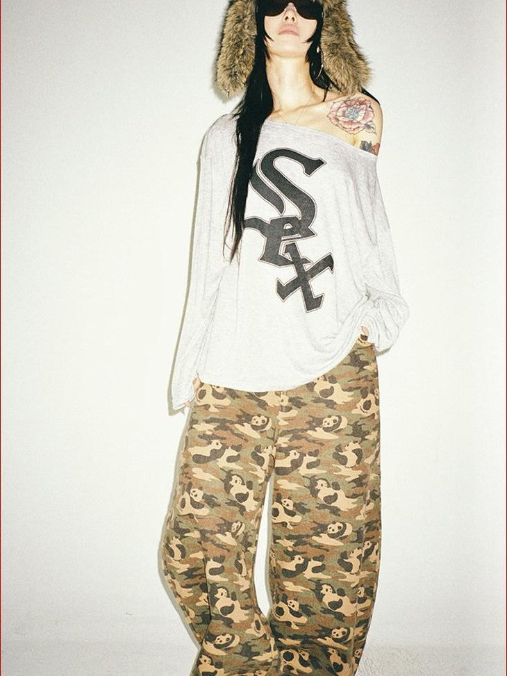 FOURFORTY Panda Workwear Camouflage Cargo Banana Curved Hem Women's Chinos