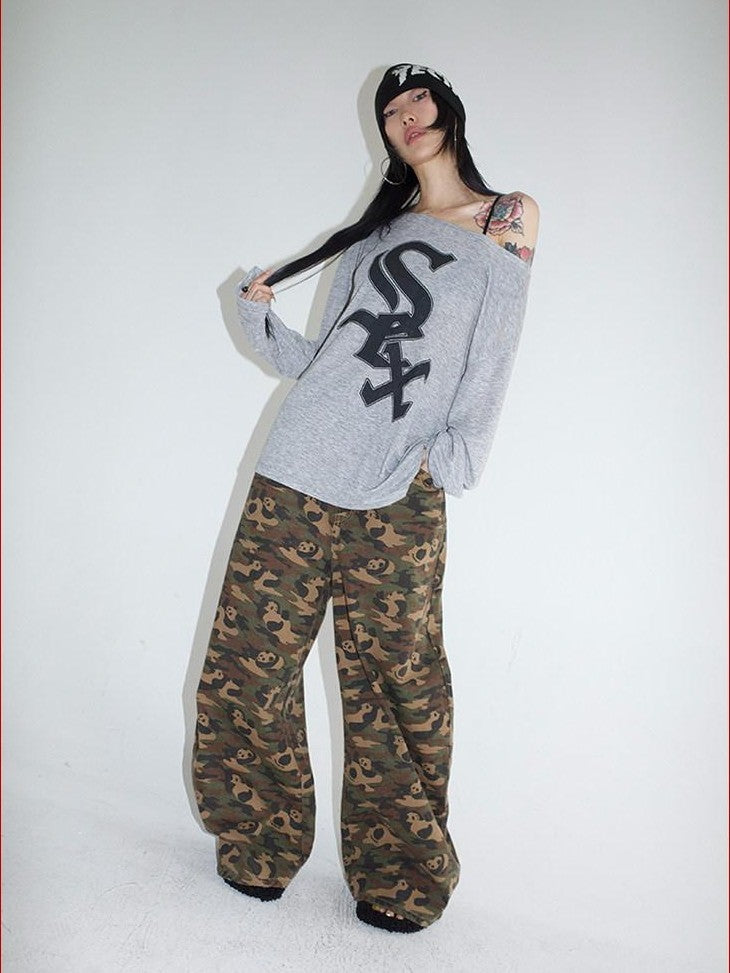 FOURFORTY Panda Workwear Camouflage Cargo Banana Curved Hem Women's Chinos