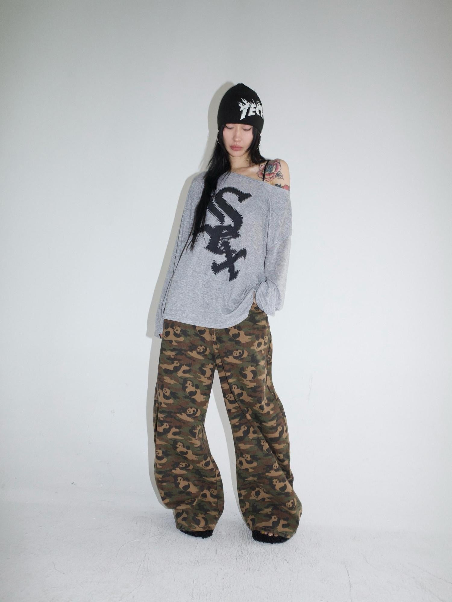 FOURFORTY Panda Workwear Camouflage Cargo Banana Curved Hem Women's Chinos