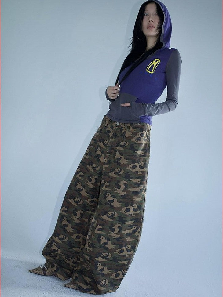 FOURFORTY Panda Workwear Camouflage Cargo Banana Curved Hem Women's Chinos