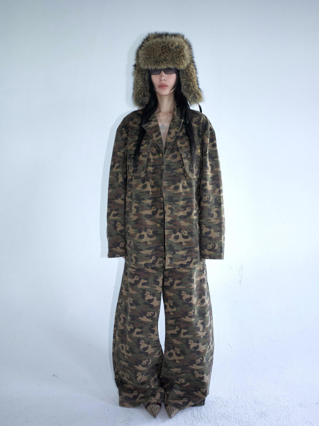 FOURFORTY Panda Workwear Camouflage Cargo Banana Curved Hem Women's Chinos