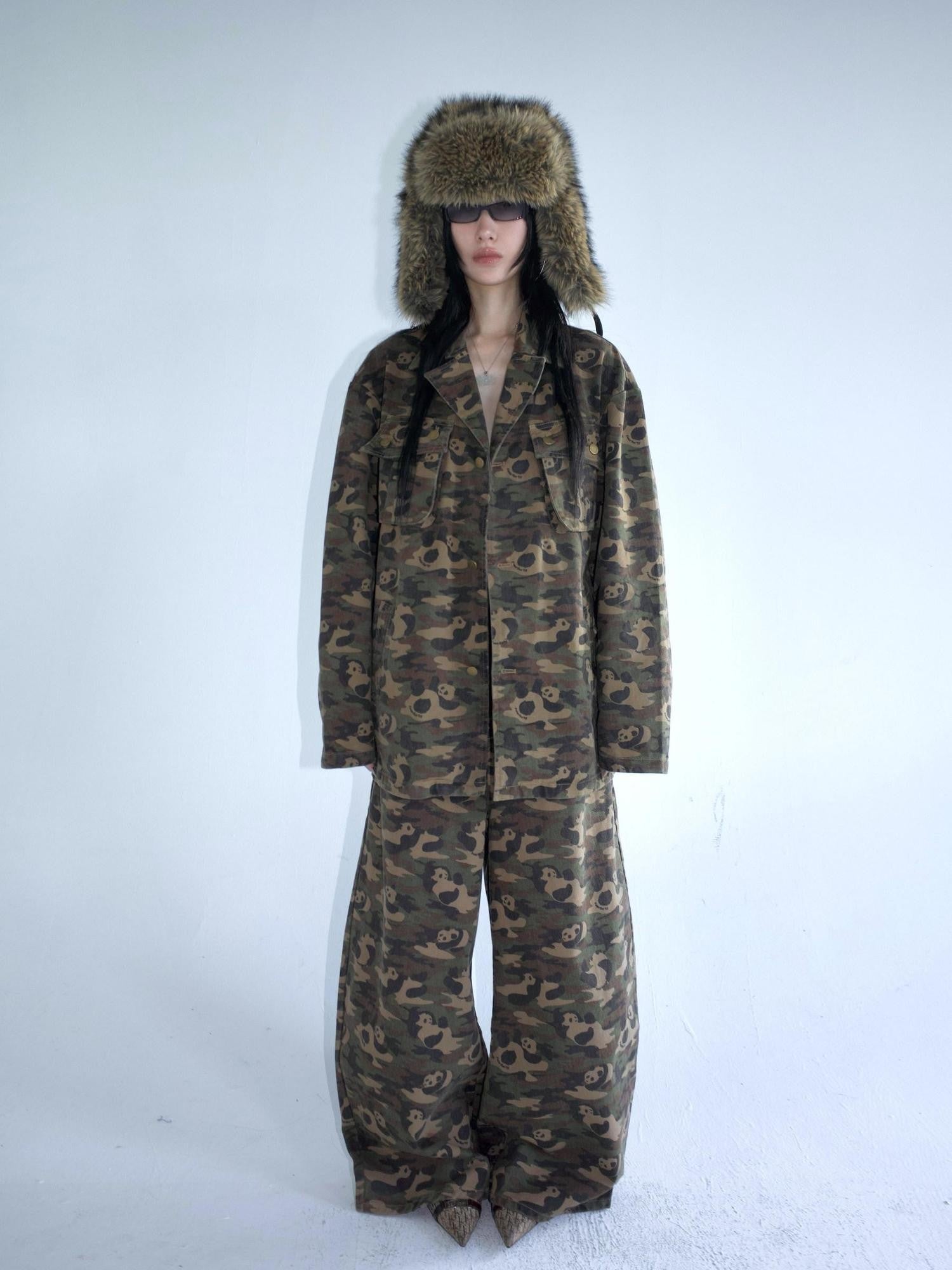 FOURFORTY Panda Workwear Camouflage Cargo Banana Curved Hem Women's Chinos