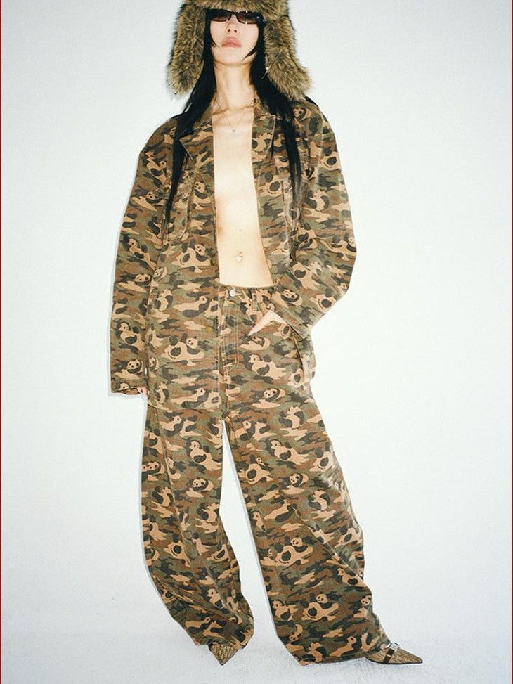 FOURFORTY Panda Workwear Camouflage Cargo Banana Curved Hem Women's Chinos