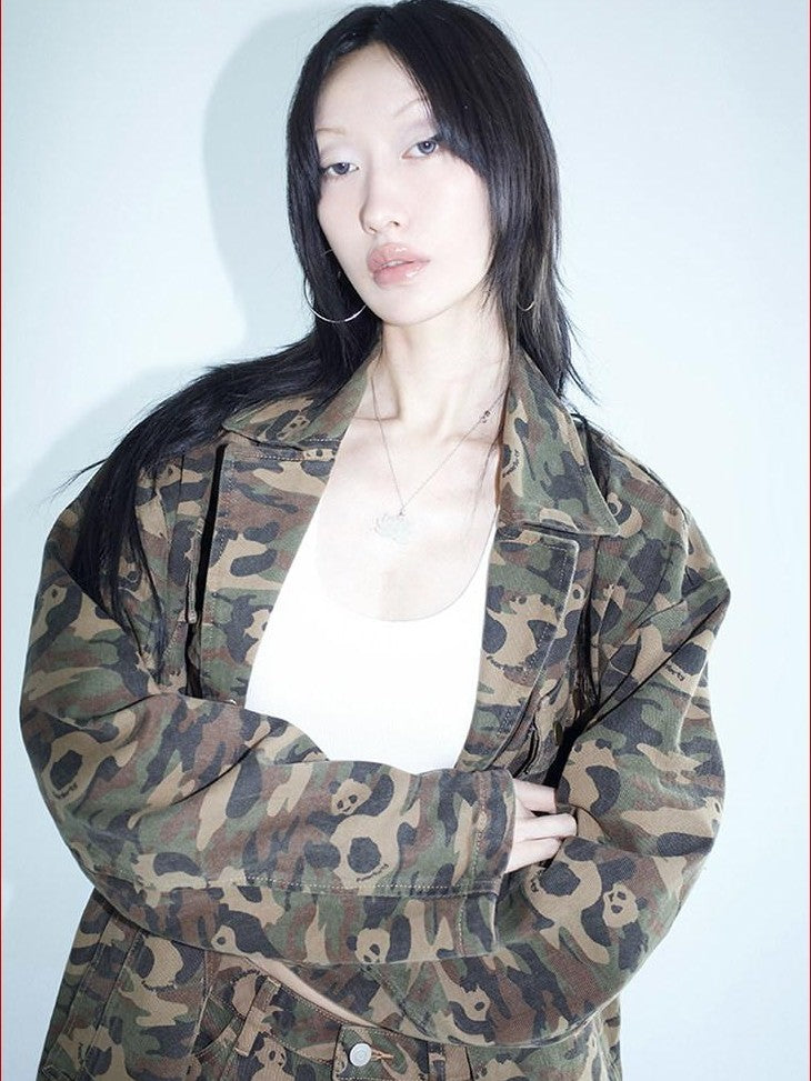 FOURFORTY Panda Workwear Camouflage Cargo Banana Curved Hem Women's Chinos