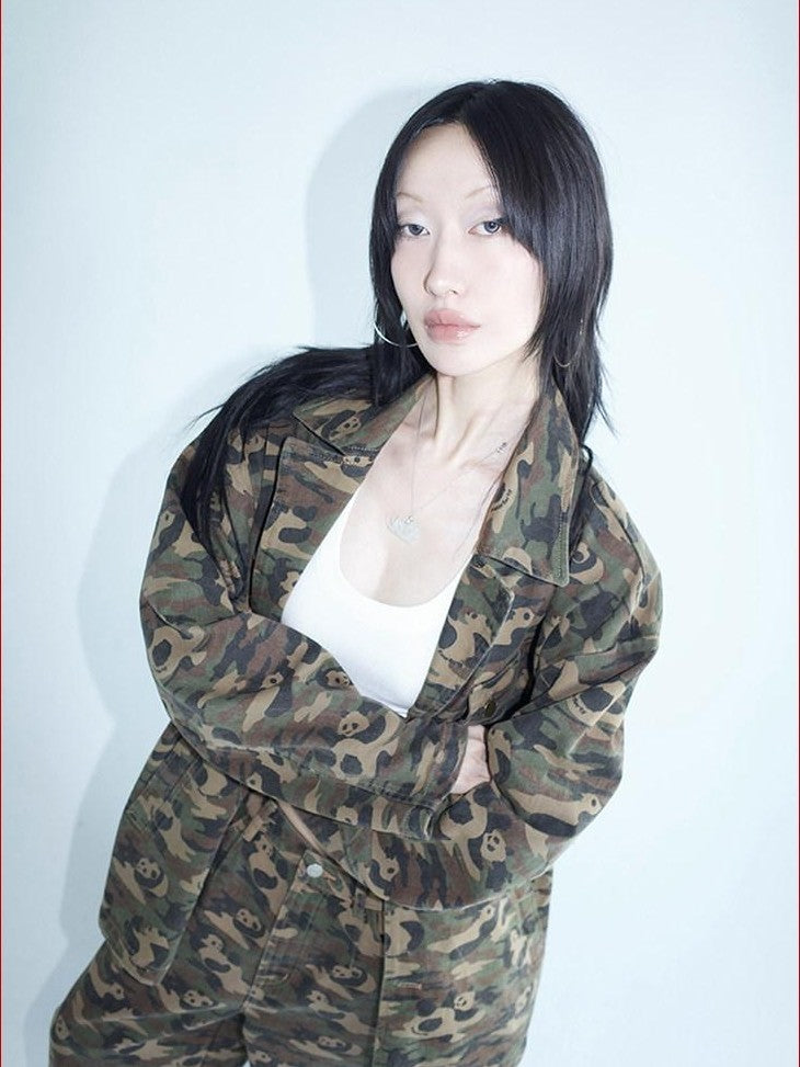 FOURFORTY Panda Workwear Camouflage Cargo Banana Curved Hem Women's Chinos