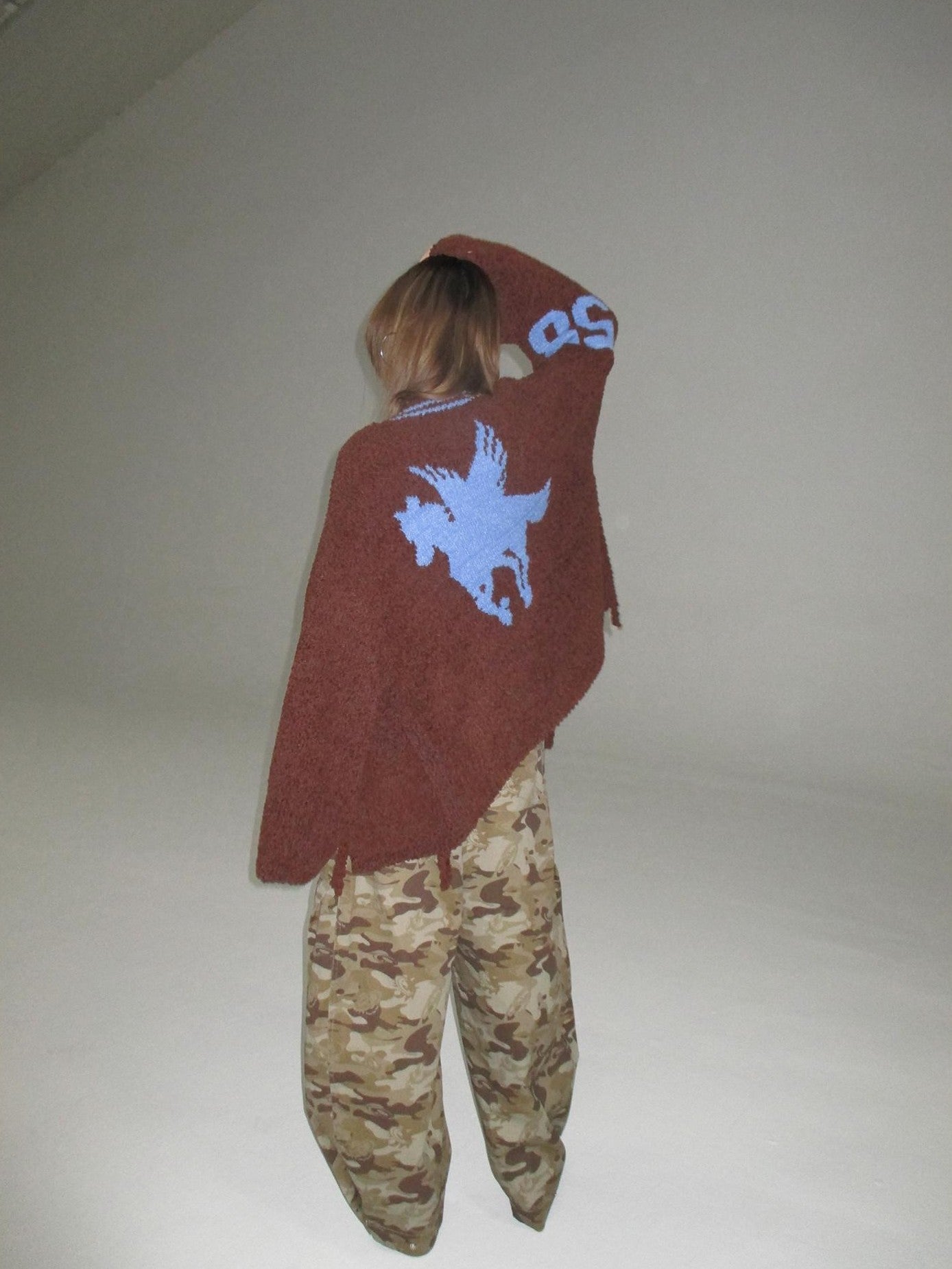 FOURFORTY Pegasus Jacquard Kimono Robe Style Women's Wool Knit Cardigans