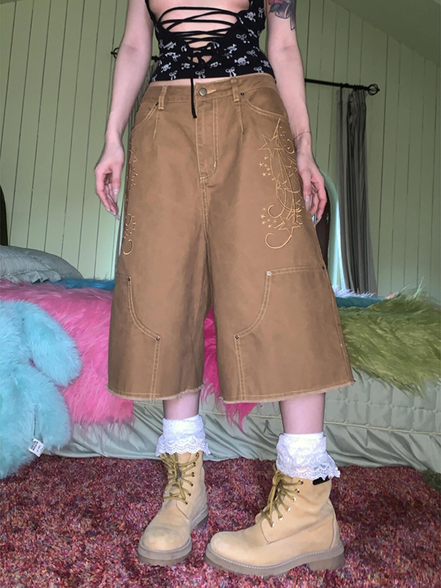 FOURFORTY Pegasus Meteor Embroidered Workwear West Coast Washed Women's Capri Pants
