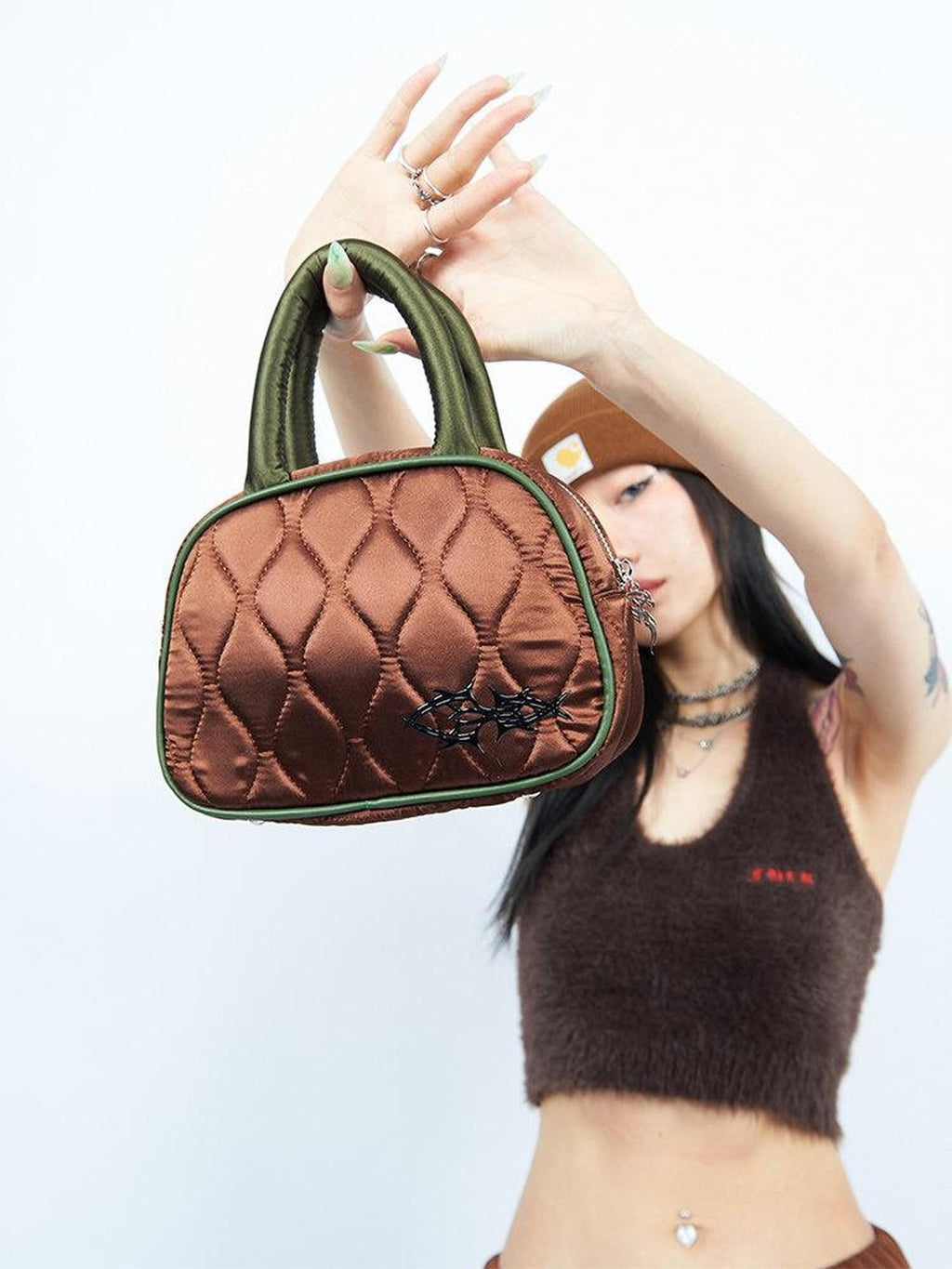 FOURFORTY Pillow Military Quilted Satin Bowling Women's Soft Handle Handbags