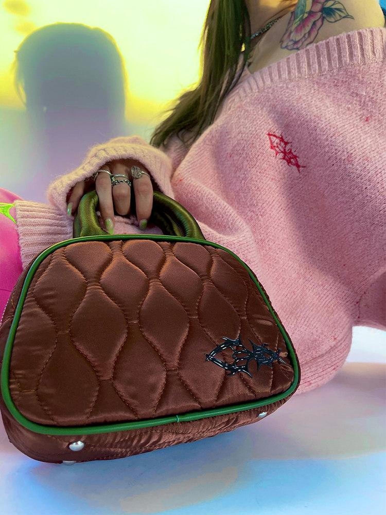 FOURFORTY Pillow Military Quilted Satin Bowling Women's Soft Handle Handbags