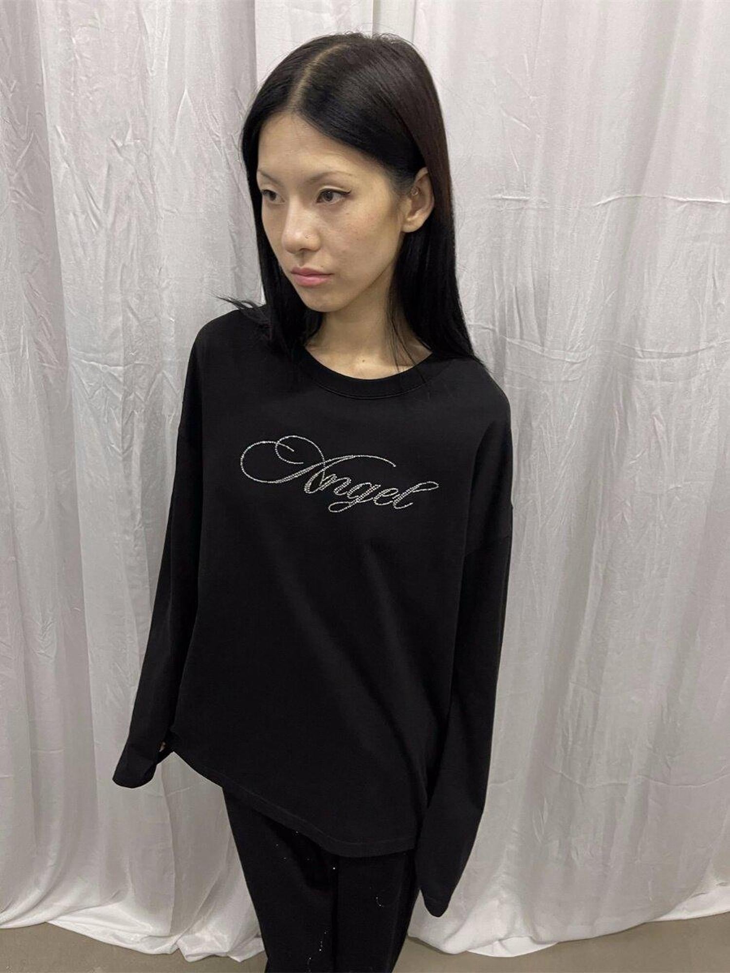 FOURFORTY Pink Water Reveal Rhinestone Angel Devil Print Women's Long Sleeve T-shirts