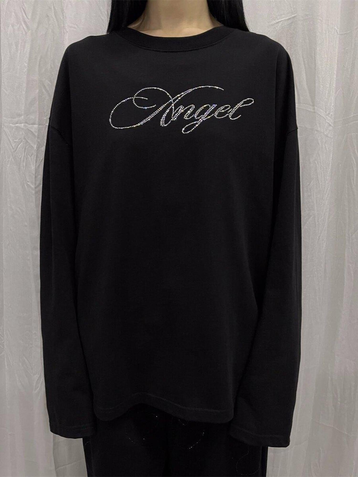 FOURFORTY Pink Water Reveal Rhinestone Angel Devil Print Women's Long Sleeve T-shirts