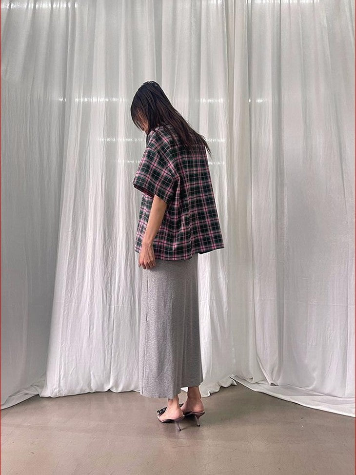 FOURFORTY Plaid Elephant Label Polo Collar Women's Polyester Short Sleeve T-shirts