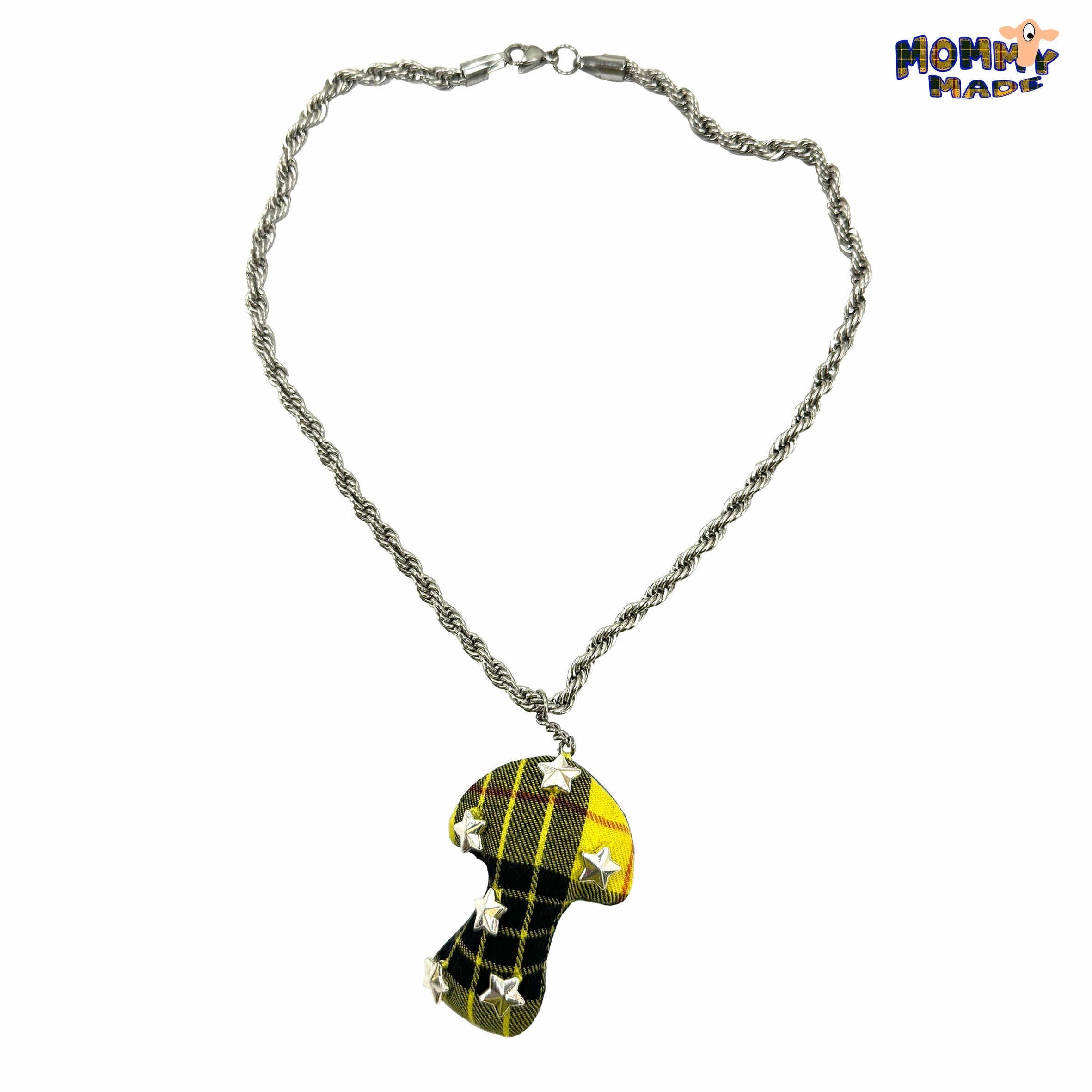 FOURFORTY_Plaid_Patchwork_Fabric_Star_Mushroom_Women's_Mixed_Materials_Necklaces_806617391332_MISSTT