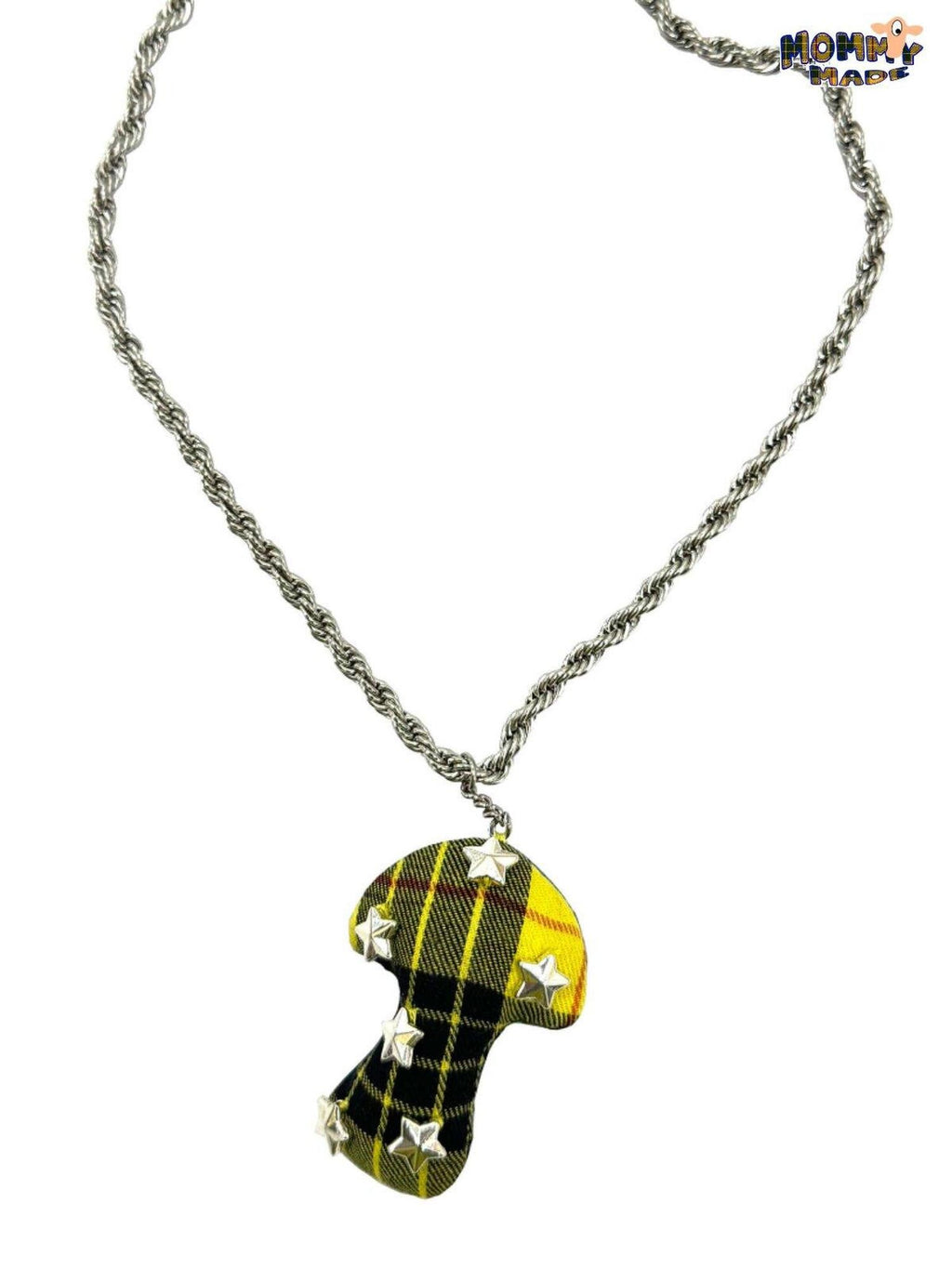 FOURFORTY Plaid Patchwork Fabric Star Mushroom Women's Mixed Materials Necklaces