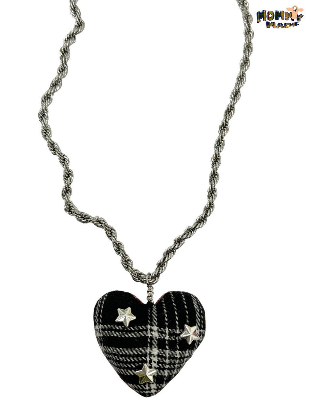 FOURFORTY Plaid Patchwork Heart Women's Mixed Material Twisted Rope Chain Necklaces