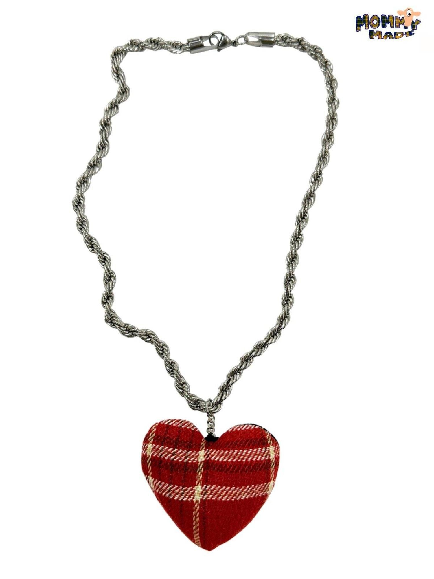FOURFORTY Plaid Patchwork Heart Women's Mixed Material Twisted Rope Chain Necklaces