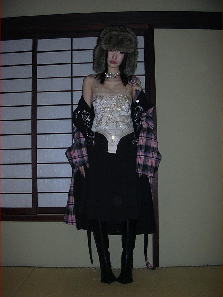FOURFORTY Plaid Reversible Schoolgirl Women's Wool Blend Pleated Skirts